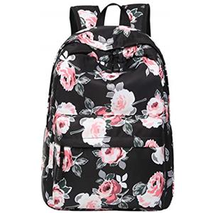 ODOKEI Zaini Scuola Media Superiore Liceo Zaino Scuola Università Donna Fiori Zainetti Zainetto Scolastici Ragazza per Medie Superiori PC Viaggio Casual Tempo Libero Grandi Rucksack Femminili Grande Negro