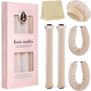 GeeRic 4pcs Bigodini Capelli Senza Calore，GeeRic Bigodino Lungo per Boccoli+Cuffia Doccia+Foulard da Fisso Flessibile Boccoli Arricciacapelli per Capelli Medi/Lunghi DIY Salone Strumento per Styling Dormo