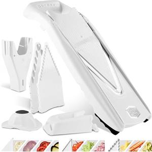 Börner Affettaverdure V5 (Profi Set) - Mandolina Regolabile con 10 Tipi di Taglio - Affettaverdure con Lama a V in Acciaio Inox - Set Tagliaverdure con Dockingstation - Colore: Bianco