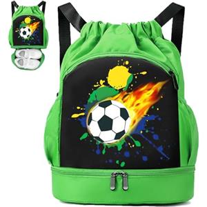 YOUYIKE Borsa da nuoto per bambini, con motivo di calcio e arcobaleno, scomparto sul fondo, impermeabile, con coulisse, per ragazze, ragazzi, allenamento, nuoto, verde