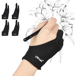 OTraki 4 Guanto Tavoletta Grafica, Guanti da Disegno per Ambidestro Elasticità Anti Fouling Traspiranti Drawing Glove Guanti per Artisti per Digitale Tablet, Penna, Monitor, Nero (8.2x20.5CM)
