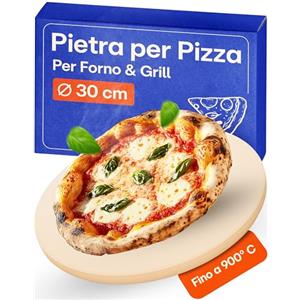 Praknu Pietra Refrattaria per Pizza da Forno Elettrico, Grill e Barbecue - Rotondo 30 cm Ø - Per un Impasto Croccante