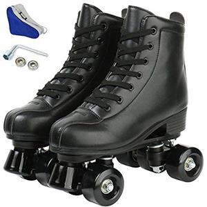 XUDREZ Pattini a rotelle classici a doppia fila in pelle sintetica di alta qualità, per donne e ragazze, per interni ed esterni, per adulti e principianti (ruota nera, misura 41)