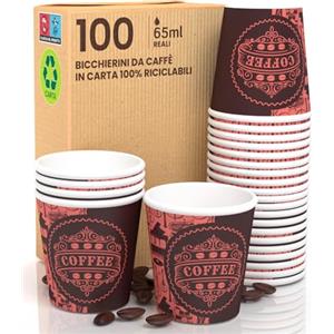 Eurocali 100 Bicchierini in Carta da caffè 65ml PubPinkCUP Bicchieri Ecologici Biodegradabili Monouso Piccoli Asporto Bevande Calde