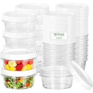 VINATO 18 Pcs Contenitori per Alimenti, 300ML Contenitori per Freezer Contenitore Ermetico per Alimenti Barattolini Plastica Piccoli con Tappo, Lavabili in Lavastoviglie, Adatti a Microonde e Freezer