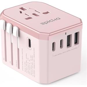 EPICKA Adattatore Universale da Viaggio 30W, Adattatore Presa Universale da Viaggio, Adattatore Giappone da Viaggio con 3 USB-C, 2 USB-A, Adattatore Spina per Italia USA UK Australia,Rosa