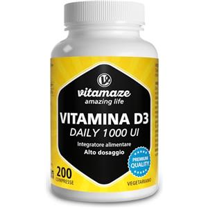 Vitamaze - amazing life Vitamaze® Vitamina D 1000 UI, 200 Compresse Vegetariano per Assunzione Continua, Pura Vitamina D3, Qualità Tedesca, Naturale Integratore Alimentare senza Additivi non Necessari