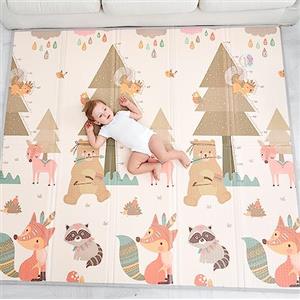 SUPERBE BEBE Tappeto Gioco Bambini Pieghevole 180x200x1.5cm Palestrina Neonato Montessori Reversibile Non Tossico E Impermeabile In Schiuma Per Bimbi. Palestra Neonati - Tappeto Tummy Time Neonati - Regalo Bambino