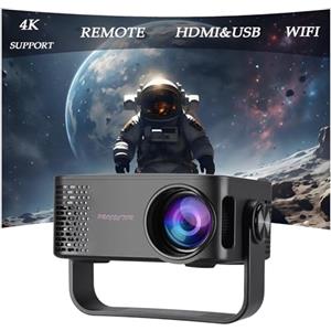 Hipipooo Mini Proiettore, 4K 1080P Proiettore Portatile con Zoom, Support WiFi Rotabile 360°, Video Projector TV Home Cinema per Cellulari Tablet/Laptop/PC/HDMI/USB(Nero)