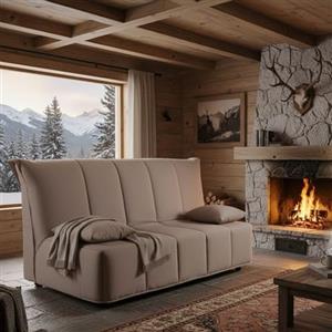 Talamo Italia Divano Letto 2 posti Alisee, Sofà con Apertura a Carrello in Tessuto Imbottito, Cuscini Inclusi, 100% Made in Italy, Cm 125x90h85, Tortora