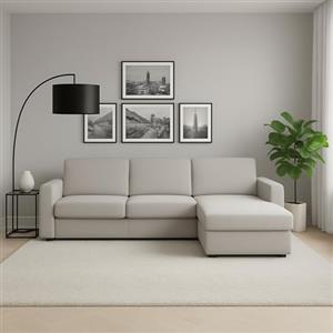 Dmora Divano Fisso con penisola Nicoletta, Sofà con Penisola Contenitore Reversibile, Braccioli Standard, 100% Made in Italy, Cm 280x95h90, Grigio