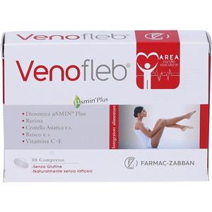 Farmac-Zabban Venofleb - Integratore Alimentare con Diosmina, Rutina, Centella Asiatica, Rusco, Vitamina C ed E - 30 Compresse