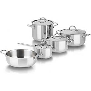 Barazzoni Batteria Set Cuocimania 9 pz, Made in Italy, Acciaio Inox 18/10, Triplo fondo, Induzione+Gas, PFAS free