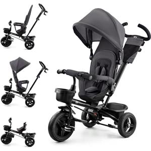 kk Kinderkraft Kinderkraft AVEO Triciclo bambini dai 9 Mesi fino 25 kg, Passeggino con Maniglione del Genitore regolabile, Bici, Compatto pieghevole, Sedile girevole Fronte Mamma e Strada, Ruota libera, Grigio
