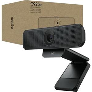 Logitech C925e webcam professionale, video HD 1080p/30fps, correzione dell'illuminazione, autofocus, audio chiaro, copriobiettivo, per Microsoft Teams, Google Meet, Skype, WebEx, Cisco - Nero
