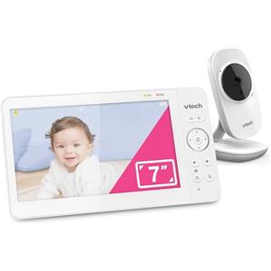 VTech baby monitor video con schermo LCD a colori da 7", ninne nanne, suoni rilassanti, comunicazione bidirezionale, sensore di temperatura, visione notturna, ampia portata, senza Wi-Fi: 819 Max