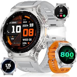 LIGE Smartwatch Uomo,1.75'' HD Orologio Smart Watch con Torcia LED/800mAh/Chiamata Bluetooth,114 modalità Sportive Cardiofrequenzimetro SpO2 e Sonno per Android iOS,EF15-F