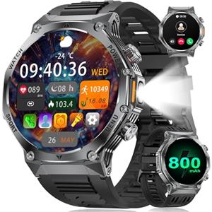 LIGE Smartwatch Uomo,1.75'' HD Orologio Smart Watch con Torcia LED/800mAh/Chiamata Bluetooth,114 modalità Sportive Cardiofrequenzimetro SpO2 e Sonno,per Android iOS,EF15-E