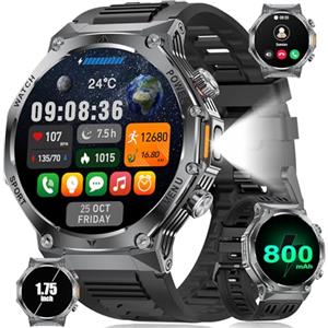 LIGE Smartwatch Uomo,1.75'' HD Orologio Smart Watch con Torcia LED/800mAh/Chiamata Bluetooth,114 modalità Sportive Cardiofrequenzimetro SpO2 e Sonno,per Android iOS,EF15-E-WSD