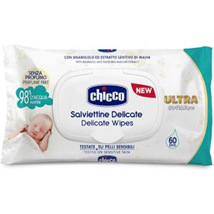 Chicco Salviettine Delicate Ultra Soft&Pure - 60 Pezzi Senza Profumo con Bisabololo ed Estratto di Malva