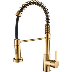 MOGFCT Rubinetto da cucina, con molla, allungabile, singola maniglia, in ottone, installazione sul piano, per lavello da cucina (oro opaco)