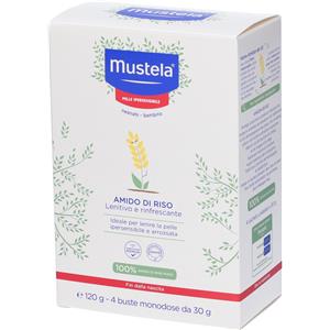 Mustela Amido di Riso - 4 Bustine da 30 g per Pelle Ipersensibile, Lenitivo e Rinfrescante