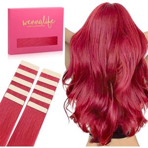 WENNALIFE Extension Capelli Veri Biadesivo, 10pz 35cm 25g Rosso Extension Biadesive Capelli Veri Lisci Remy Tape in Hair Extensions Capelli Setosi Solo per L'aggiunta di Colori Set di Ricarica