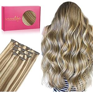 WENNALIFE Extension con clip in capelli veri, 75 g, 5 pezzi, 40 cm, colore marrone cenere