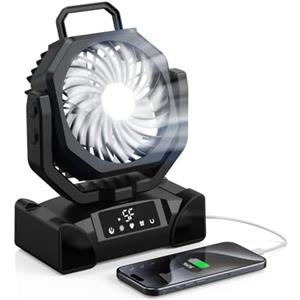 Richday Ventilatore da Campeggio Ricaricabile 20000mAh con USB Luce LED, Timer, Telecomando, Oscillazione Automatica, fino a 69h, Ventilatore Portatile per Esterni, Tenda, Spiaggia, Ufficio, Pesca