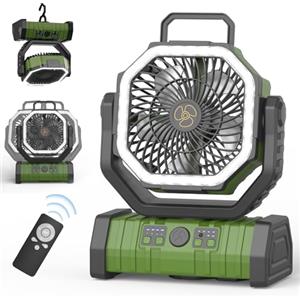 Richday Ventilatore da campeggio 20000mAh Ventilatore silenzioso 4 velocità da tavolo 270° rotazione Ventilatore USB Luce LED esterno per uffici camera da letto tenda campeggio