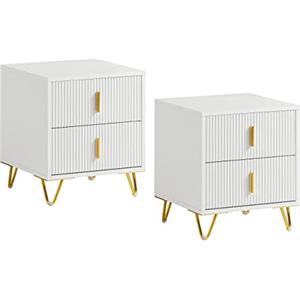SoBuy Set di 2 Comodino Camera da Letto - Comodino con 2 Cassetti, Tavolino Salotto - Moderna Cassettiera L40 x P40 x A47 cm Bianco FBT115-Wx2