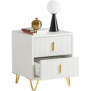 SoBuy Comodino Camera da Letto - Comodino con 2 Cassetti, Tavolino Salotto - Moderna Cassettiera L40 x P40 x A47 cm Bianco FBT115-W