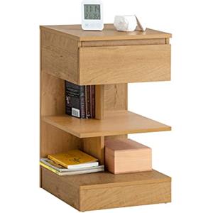 SoBuy Comodino Camera da Letto - Comodino con 1 Cassetto e 2 Ripiani, Tavolino Salotto - Moderna Cassettiera L39 x P39 x A65 cm Naturale FBT49-N