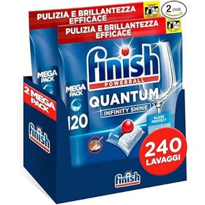 Finish 2 Confezioni di 120 Capsule Lavastoviglie Quantum Infinity Shine, Detergenti per Lavastoviglie per una Pulizia e Brillantezza Efficace
