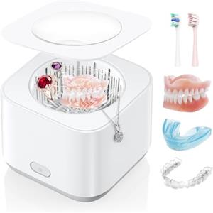 MSDUNOVR Pulitore Ultrasuoni per Bite, 43000Hz Pulitore ad Ultrasuoni per Protesi, Allineatori, Fermi, Vassoi Sbiancanti, Monete, Testine di Spazzolini da Denti, Pulizia Ultrasuoni Efficiente a 360° 200ml