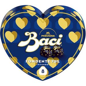 Perugina BACI PERUGINA Fondente 70% Cioccolatini Fondenti ripieni al Gianduia, Scatola Cuore San Valentino 100g