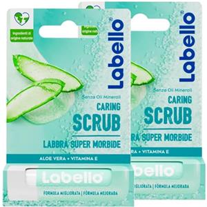 Labello Scrub Idratante Aloe Vera Bio Burrocacao Labbra con Particelle Esfolianti con Vitamina E Esfoliante Senza Oli Minerali e Microplastiche - 2 Stick