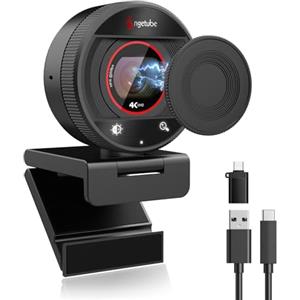 Angetube Webcam 4K per PC, Videocamera Streaming 1080P@60FPS con Autofocus PDAF, AI Noise Cancelling Mics, Zoom 8x, Webcam USB con Copertura Privacy per Laptop/Mac, Compatibile con Zoom, Teams, OBS