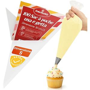 BakeBuddy sac à Poche Professionali USA e Getta (100 Pezzi, S/30 cm) - Realizzate in Materiale LDPE Riciclato, Extra Resistenti, Ideali per Decorare Torte e per Cuocere Biscotti e Frollini