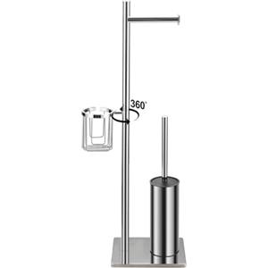 BGL Porta carta igienica in piedi con spazzola per WC cromato, porta carta igienica con cestino angolare