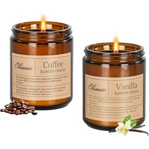 Obisesio Candele 2 Pack, Candeles per la casa profumata, Aromaterapia Candela Set regalo per le donne Cera di soia Lunga durata Ambra Jar Candele regalo per Madre San Valentino (Caffè E Vaniglia)