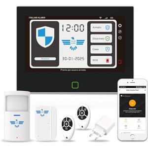 ITALIAN ALARM - Allarme Casa Senza Fili Anti Jamming, Antifurto Casa Wireless Anti Jammer con Schermo Touch 7, Supporta SIM GSM 4G, Gestione Smart con APP, Assistenza Telefonica Italia