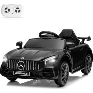LALAHO Mcchina Elettrica Per Bambini Mercedes AMG GTR 12V con Doppi Motori, 3-5km/h Auto Elettrica per Bambini 3-5 Anni, MP3, Telecomando (Nero)