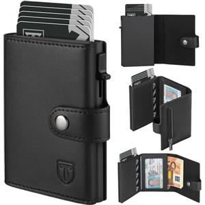 TEEHON Portafoglio Uomo RFID Bloccante Pelle Sintetica, Portafoglio Uomo Slim con Porta Carte di Credito, con Scomparto Banconote, Tasca Monete & Finestra ID Chiusura a Bottone - Nero