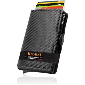 Bronzi® Portafoglio Uomo Slim Piccolo | Portacarte Uomo Donna Portatessere Porta Carte Di Credito | Portafogli Mini Protezione RFID con Portamonete | Box Regalo - Brand Italiano