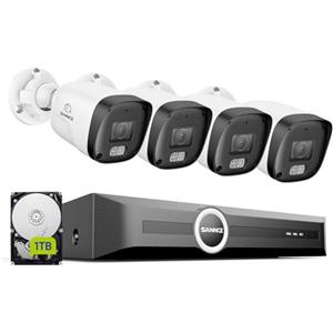 SANNCE Sistema di Telecamere di Sorveglianza 8CH POE CCTV, Videoregistratore di Rete 5MP PoE 8 Canali con4 Telecamere di Sicurezza Esterna IP 3MP, 1TB HDD