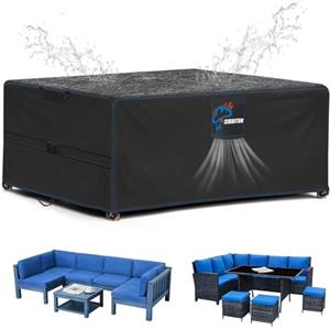SIRUITON Coperture per Mobili da Giardino, Tessuto Oxford 420D Resistente, Impermeabile, Antivento, Anti-UV, Copertura per Tavolo Esterno con Sfiato d'Aria, rettangolare (270×180×90cm) - Nero
