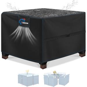 SIRUITON Coperture per Mobili da Giardino, Tessuto Oxford 420D Resistente, Impermeabile, Antivento, Anti-UV, Copertura per Tavolo Esterno con Sfiato d'Aria, piazza (150x150x74 cm) - Nero