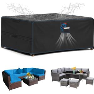 SIRUITON Coperture per Mobili da Giardino, Tessuto Oxford 420D Resistente, Impermeabile, Antivento, Anti-UV, Copertura per Tavolo Esterno con Sfiato d'Aria, rettangolare (242×162×100cm) - Nero