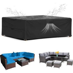 SIRUITON Coperture per Mobili da Giardino, Tessuto Oxford 420D Resistente, Impermeabile, Antivento, Anti-UV, Copertura per Tavolo Esterno con Sfiato d'Aria, rettangolare (213×132×74cm) - Nero